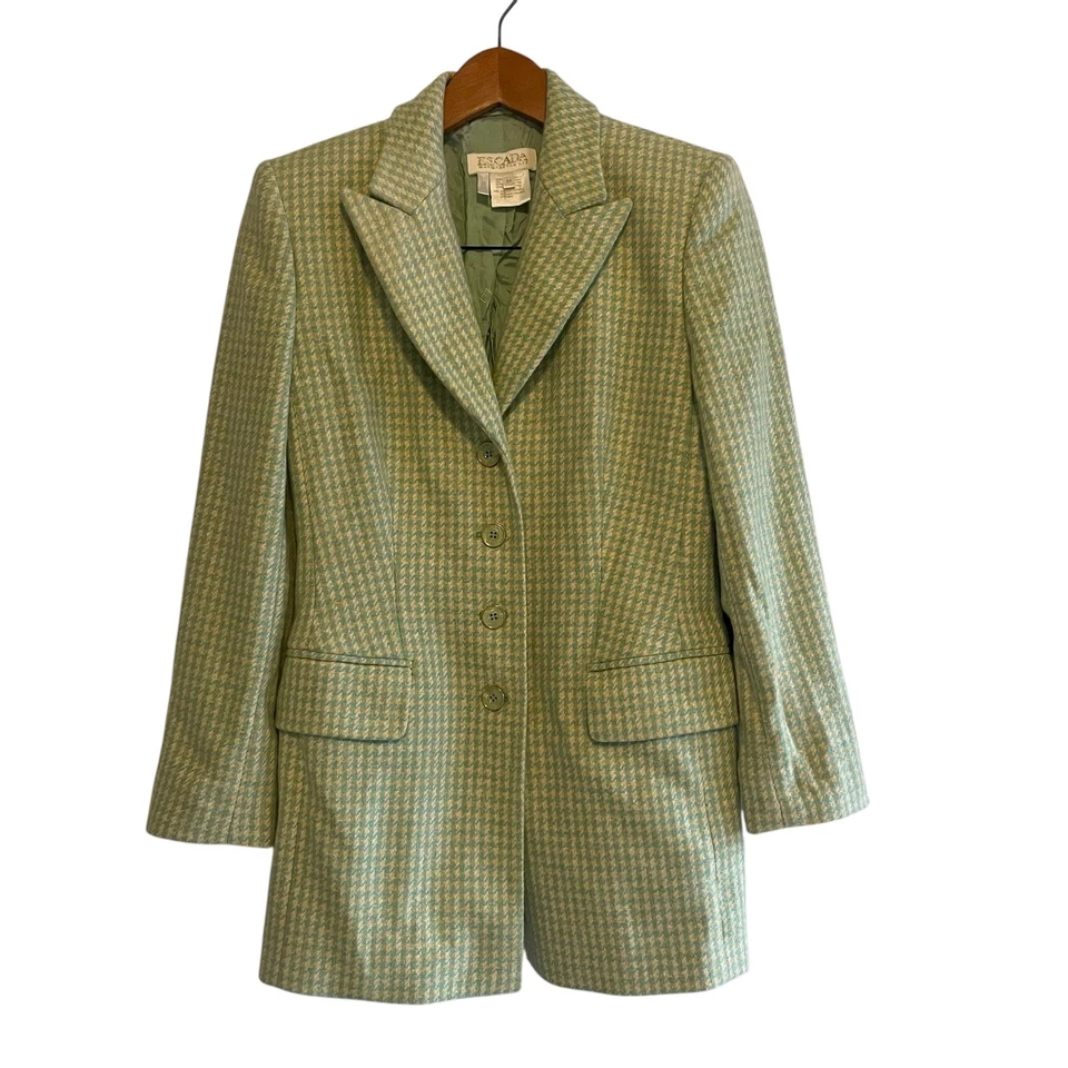 Blazer Escada Cashmere Tweed Pata de Gallo Verde Claro Pico Solapa Zegna Talla 34 XS Foto 2 de 4