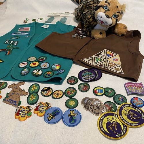 Girl Scout Lot Plush Patches Vests Pins Brownies Junior Collectibles New Vintage