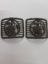 Antique Victorian riveted cut steel shoe buckles Silver Made In France 1850 RARE