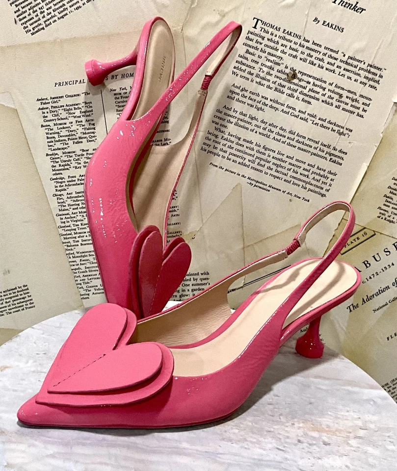 Anthropologie Maeve Rosa Patente Corazón Tacón Eslinga Punta MUESTRA 37/6-6.5 NUEVO Foto 3 de 4