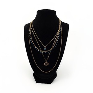 Authentic Layered 18K Gold Plated Necklace Turquoise Eye Pendant Multi-Length 39-54cm