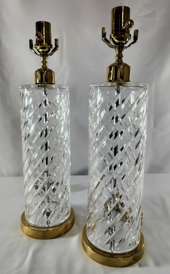 Juego de 2 lámparas de mesa Waterford de cristal irlandés fino corte espiral profundo - ¡Como nuevas! -#7600 Foto 4 de 4