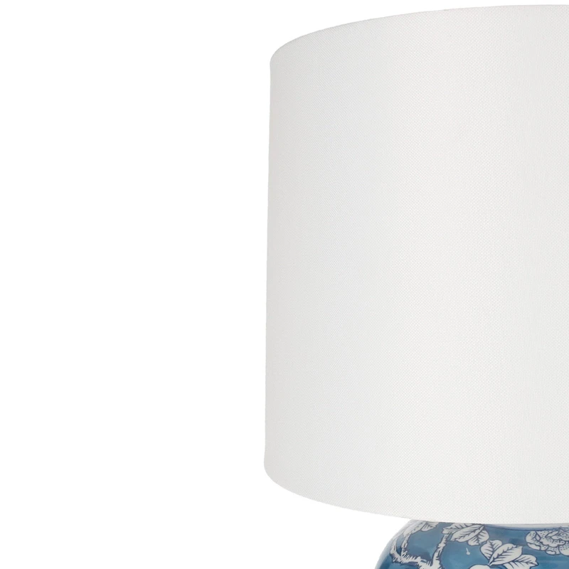 Lampada da Tavolo Ceramica Blu con Paralume Base Potiche Elegante Salotto H 45, fotografia 7 di 9
