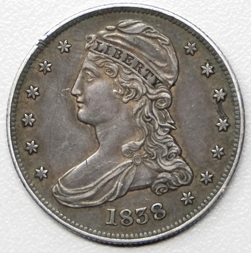 1838 Reeded Edge "Terminal Die State" Capped Bust Half Dollar 50c 30000 - Picture 1 of 2