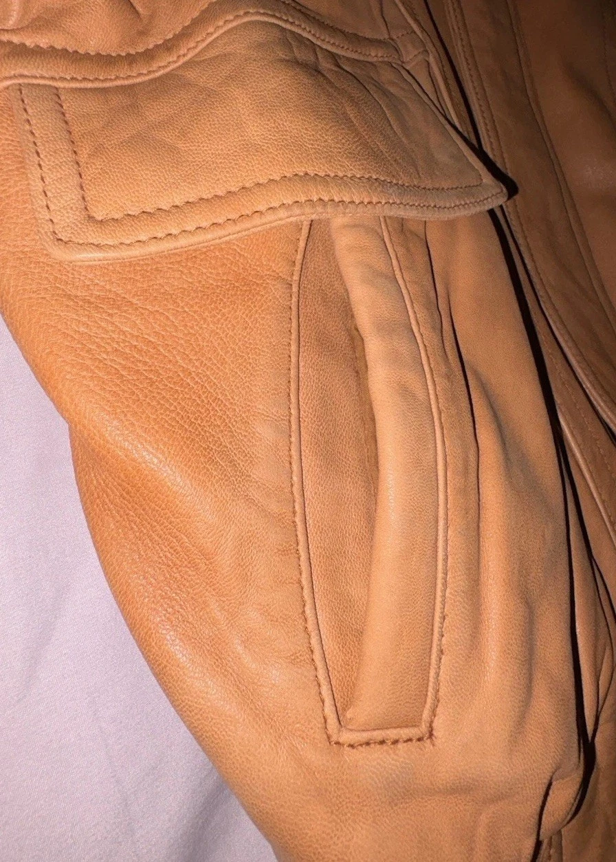 Vtg 90s Georgetown Leather Design Bomber Jacket Mens Large Tan Brown YKK Heavy image 8