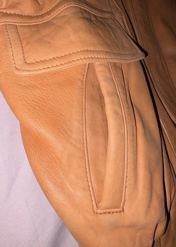 Vtg 90s Georgetown Leather Design Bomber Jacket Mens Large Tan Brown YKK Heavy image 8