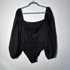 Princess Polly Black Corset Bodice Puff Sleeve Square Neck Bodysuit US 6
