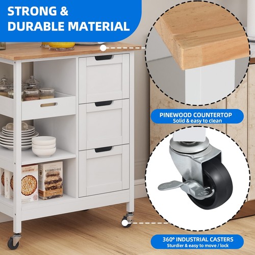 Dextrus Kitchen Island Cart with Drawer, 3 Tier Kitchen Storage Cart - Picture 3 of 8