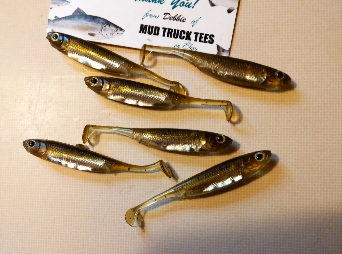 6pc Soft Silicone Brown Minnow shiner silver Fishing Lure bass perch walleye