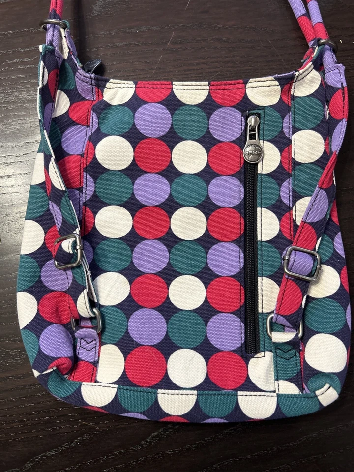 SATIVA Colorido Cáñamo Lunares Hombro O Mochila Versátil Bolso Cartera Vegano Foto 3 de 4