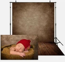 NEW Allenjoy Photography backdrop 5x7 ft. Fabric - Brown Wall w/ Wood Floor