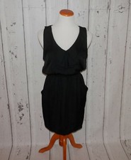 Silence Noise Medium Black Blouson Elastic Waist Layered V Neck Dress 3563