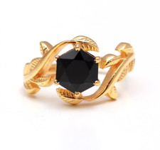 Black Onyx Hexagon Ring Leaf Ring Solid Silver Gold Plated Boho Delicate Jewelry