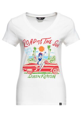 QUEEN KEROSIN Damen T-Shirt mit Front-Print Road To The Sun