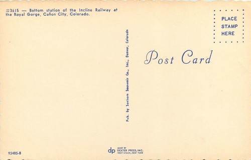 Incline Railway Royal Gorge Canon City Colorado CO Postcard - Picture 2 of 2