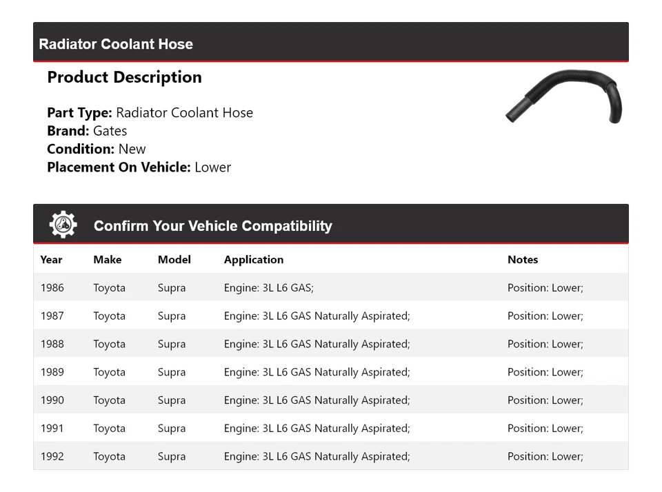 Manguera de refrigerante de radiador para Toyota Supra 1986-1992 puertas inferiores 1987 1988 1989 1990 Foto 2 de 4