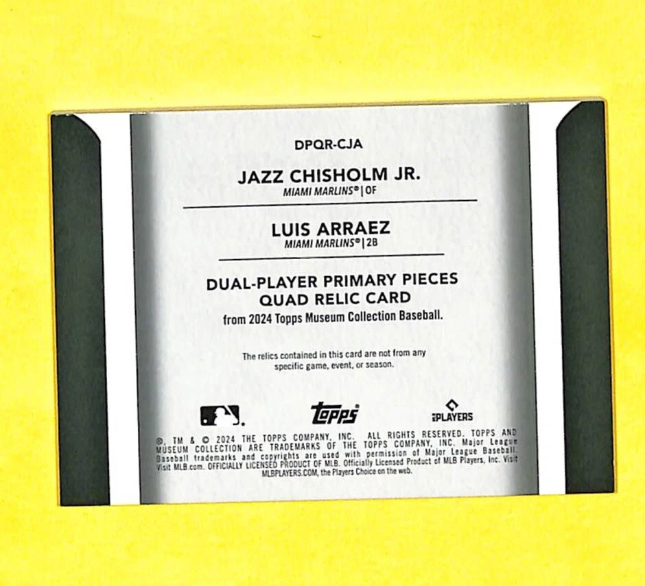 2024 Topps Museum Jazz Chisholm Jr Luis Arraez Dual Jersey Card 20/49 Marlins  - Image 2 of 2