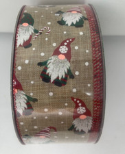NEW Kirkland Premium Christmas Gnome Santa Wire Edge Ribbon 2.5" 50 Yard Roll