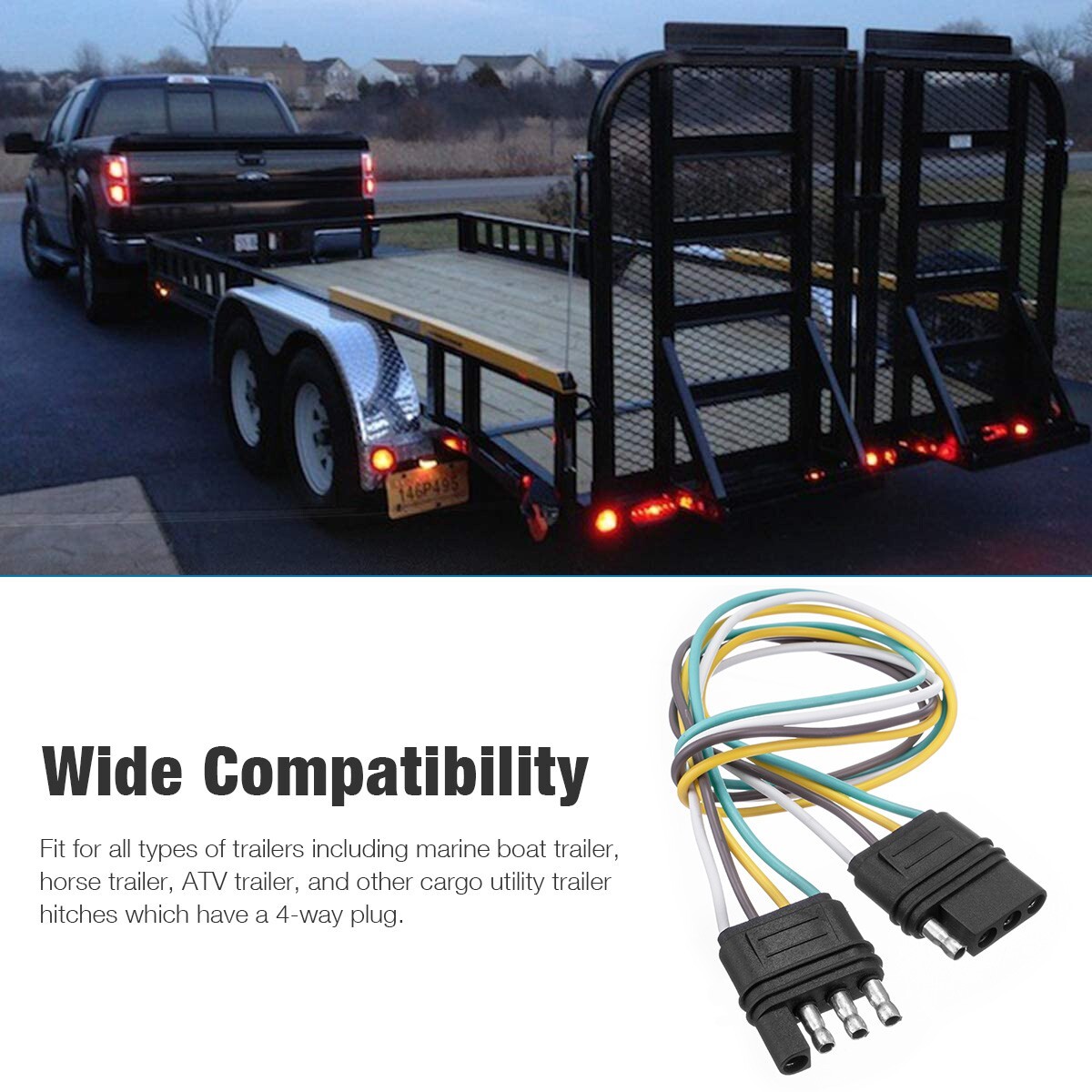 MICTUNING 25' 4 Way Flat Wishbone Trailer Tail Lights Wiring Harness + 4ft Cable MICTUNING 25' 4 Way Flat Wishbone Trailer Tail Lights Wiring Harness + 4ft Cable