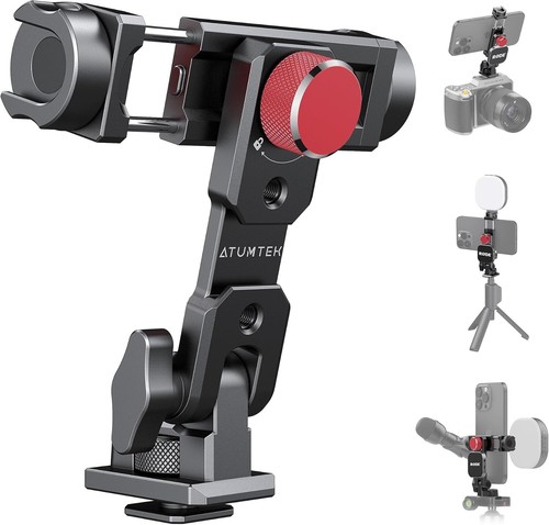 ATUMTEK Universal Smartphone Mount, Aluminum Tripod Adapter w/3 Cold Shoe Mounts