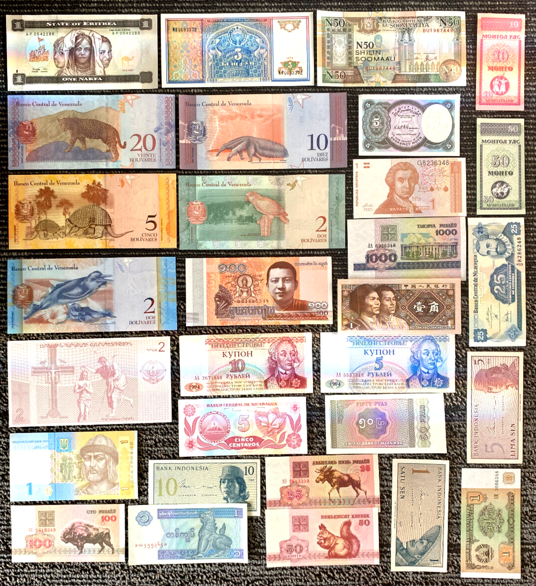 30 DIFFERENT Banknotes UNC Crisp Currency Foreign World Paper 