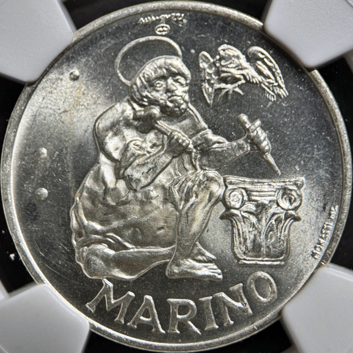 1975年サンマリノ古代の石工（聖マリヌス） 500リラ銀貨 PCGS認証 SAN MARINO. 1975, 500 Lire, Silver - NGC MS65 - St Marinus