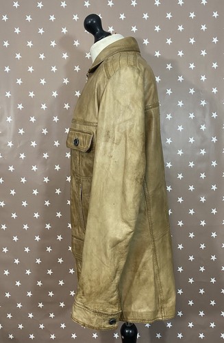 Retro Camel Brown Distressed Leather Jacket Mens Size M-L? - Picture 7 of 22