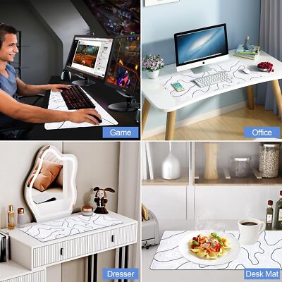 Desk Mat, White Topographic Contour Map Extended Gaming - View #5