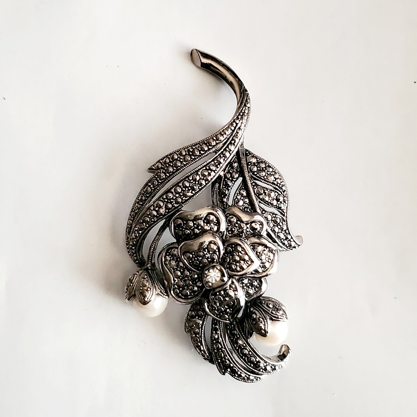 Vtg KJL for Avon Pearl Marcasite Brooch Pin, Kenn… - image 4