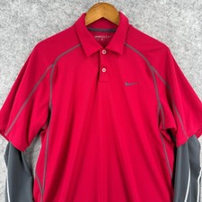 Nike Golf Men's Size Medium Red Dri-Fit Sleeved Polo Golfing Shirt 2 Tone
