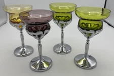 Stemmed Farber Bros Krome Kraft Cambridge Glasses Amethyst Green Amber Set of 4
