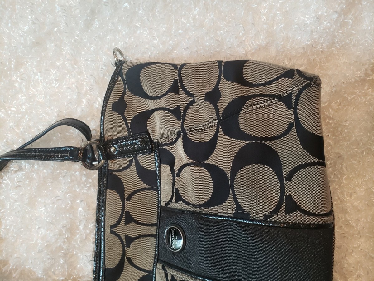 Coach Signature F21899 Stripe Logo Shoulder Handbag Purse Black | eBay