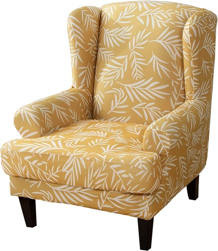 Stretch Wingback Slipcover Armchair Chair Printed Polyester Cover Protector - Picture 25 of 33
