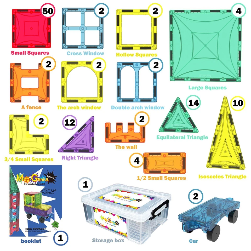 Magnet Tiles NEW 2020 Mag-Genius Magna Award Winning Building Magnetic Toy 108pc - Image 2 of 4
