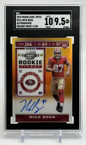 2019 Contenders Optic #131 Nick Bosa RC Orange Auto #/50 SGC MINT 9.5 Auto 10