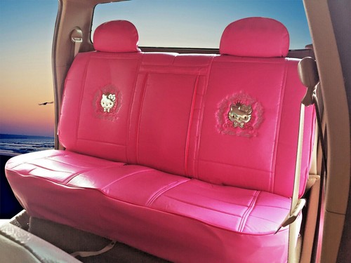 Hello Kitty Funda de Asiento Coche Trasero Premium PVC Piel Sintética (Rosa - Imagen 2 de 2