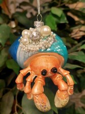 NEW Robert Stanley Jeweled Hermit Crab Glass Christmas Ornament Ocean Beach