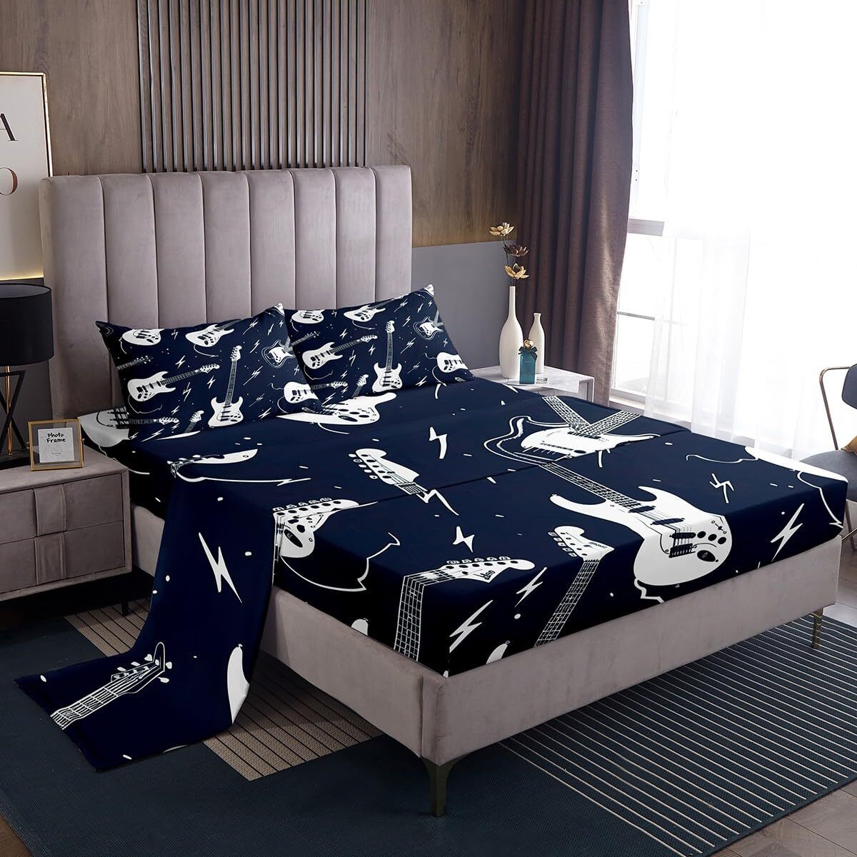 Guitar Sheet Set Queen Kids Rock Music Themed Bedding Set Boys Girls Soft and...