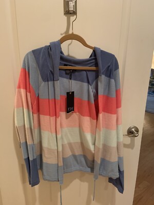 French Dressing FDJ Striped Cotton Open Front Sweater