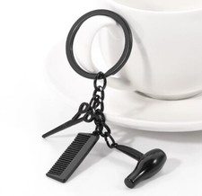 Brand New Cute Hair Stylist Dresser Barber Shears and Comb Keychain - Black