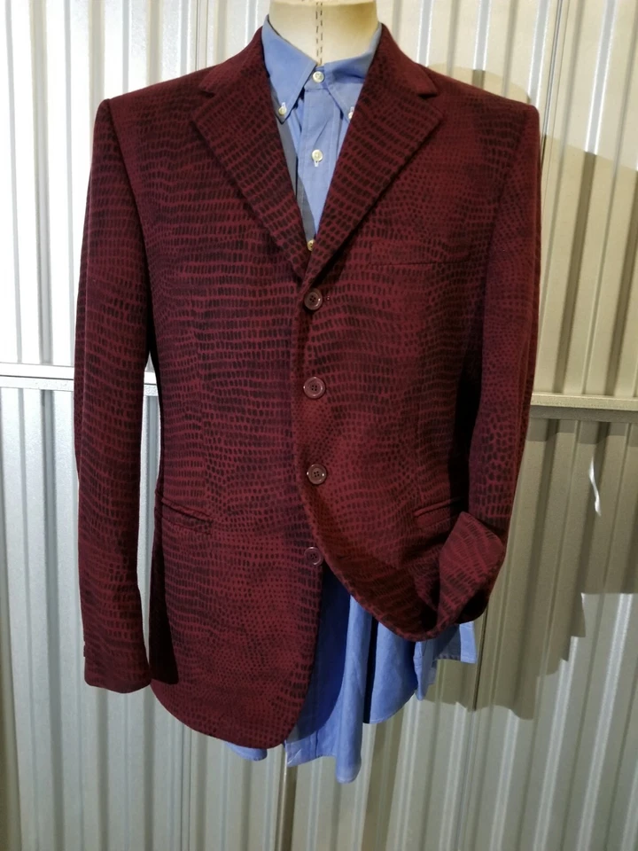 Blazer Abrigo Deportivo Icónico Versace Pitón Rojo Negro Estampado Serpiente Lana Tweed 50 40R Foto 3 de 4