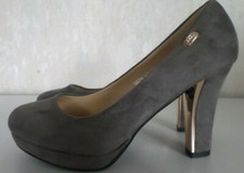 Super Me Damenschuhe Schuhe Pumps High Heels Plateau Grau/Gold  Gr.36,5  NEUWARE
