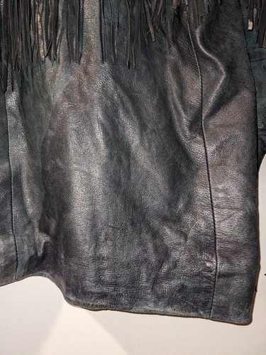 Vintage Native American Tribal Black Large Western Leather Vest Jacket - Picture 15 of 19