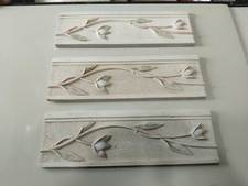 Tile Border Old Vintage Ceramic Collectible Decor Pack of 3, Floral Leaf Pattern