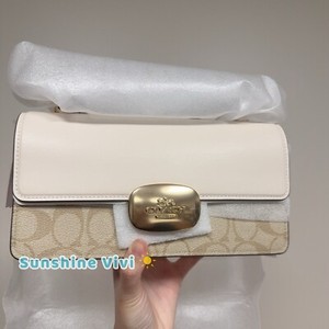 Coach Womens Eliza Flap Crossbody Bag Signature Canvas CP009 Light Khaki/Chalk