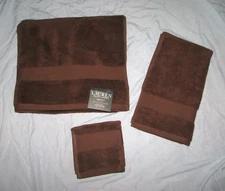 Set of (3) RALPH LAUREN Bath, Hand & Wash Cloth/ Towels (WESCOTT) Art Brown