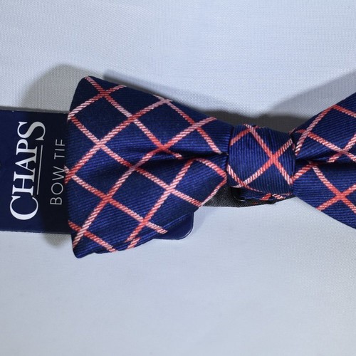Men's Chaps Pre-Tied Bow Tie-Navy Blue Red Grid-New with Tags-FREE SHIPPING - Picture 2 of 4