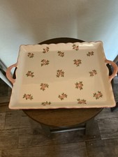 Vintage Andrea by Sadek Tray Dish Handle Pink Rose Design 13  x 9  Thailand C6