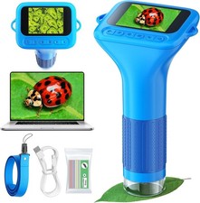 1000X Digital Kids Microscope Kit with 12 Slides  2" Screen, 1080P Imaging-Blue