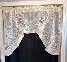 Elegant Lace Window Valance Cream 56"W x 36"L Floral Pattern